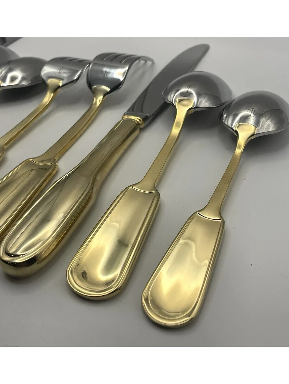 (4) Ralph Lauren PELHAM GOLD Stainless China 5pc Place Setting 20pcs